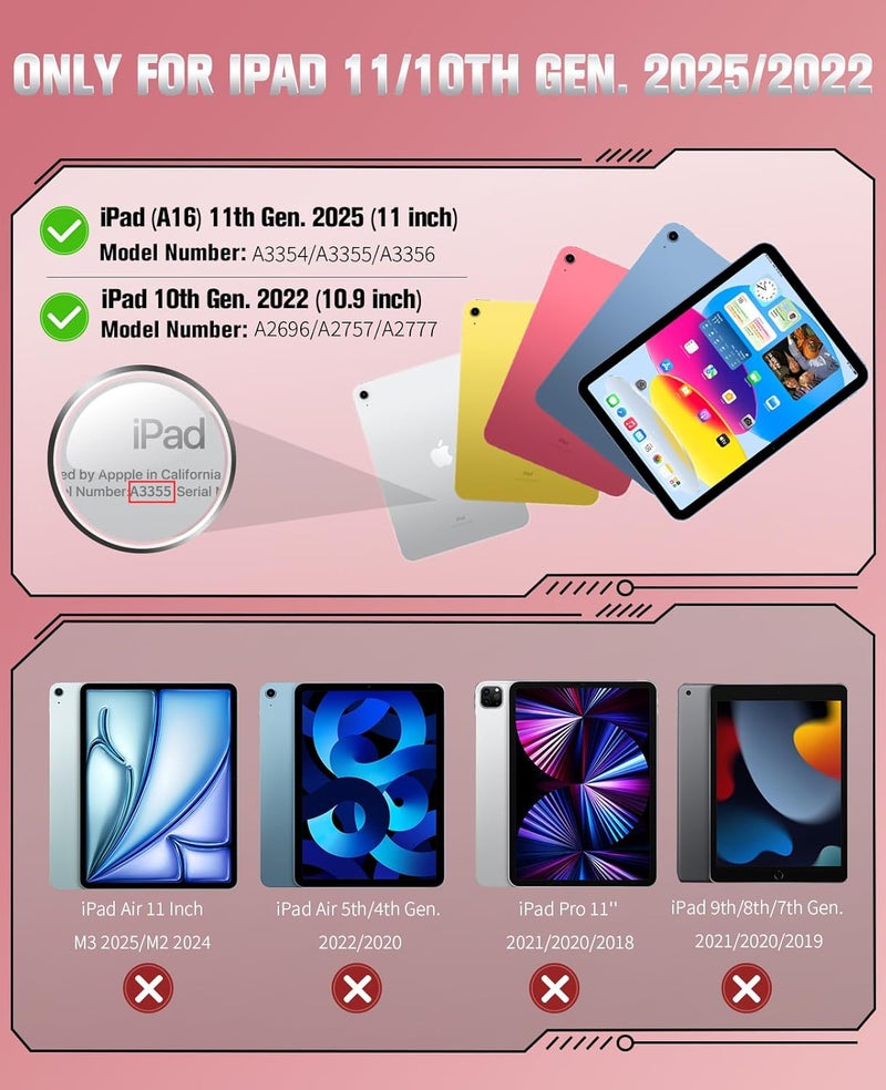 MoKo for iPad (A16) 11th/10th Generation Case 2025/2022, Heavy Duty Shockproof Dual Layer Full Body Protective Cover, Built-in Screen Protector and Kickstand for iPad 11/10.9 Inch,Watermelon Red - Image 2
